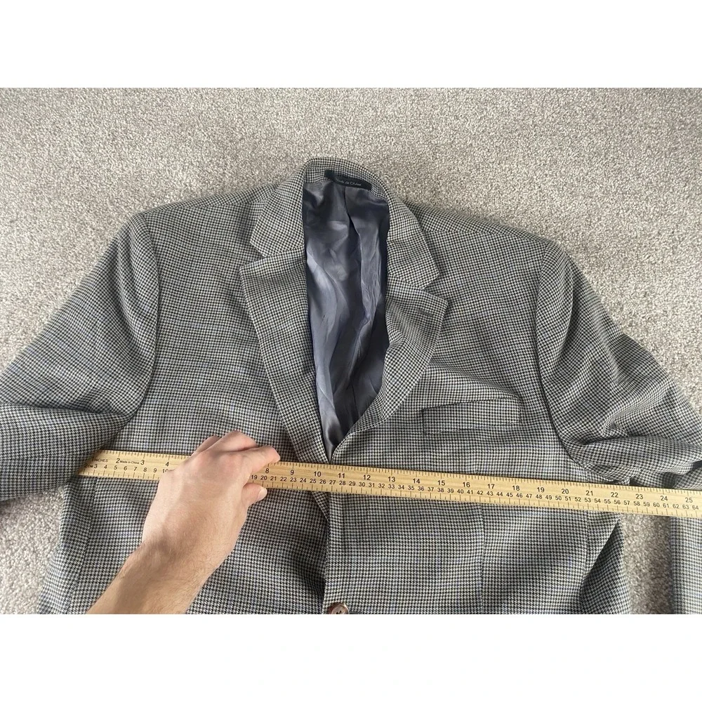 Lauren Ralph Lauren Beige/Blue Houndstooth Blazer Mens 44R Wool/Silk Preppy Work